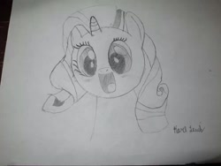 Size: 720x540 | Tagged: artist needed, safe, rarity, pony, unicorn, monochrome, photo, solo, traditional art