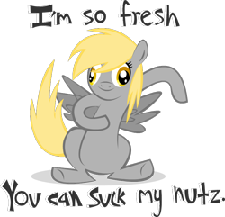 Size: 814x785 | Tagged: safe, artist:kittehgoesharrharrx3, derpy hooves, pegasus, pony, female, i'm so fresh, mare, simple background, solo, transparent background, vulgar