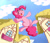 Size: 2300x2000 | Tagged: safe, artist:quarium, pinkie pie, earth pony, pony, jumping, ponyville, solo