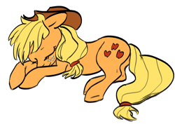 Size: 740x523 | Tagged: safe, artist:itena, applejack, earth pony, pony, simple background, sleeping, solo