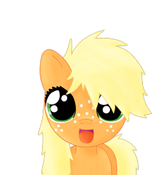 Size: 2347x2509 | Tagged: safe, artist:sharkiity, applejack, earth pony, pony, bed mane, cute, filly, jackabetes, looking at you, simple background, solo