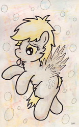 Size: 716x1158 | Tagged: safe, artist:slightlyshade, derpy hooves, pegasus, pony, bubble, solo, traditional art