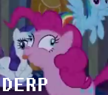 Size: 219x194 | Tagged: safe, pinkie pie, earth pony, pony, unicorn, castle mane-ia, derp, duo, duo female, female, mare