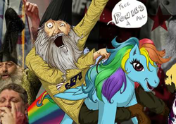 Size: 447x315 | Tagged: safe, derpibooru import, rainbow dash, human, cropped, humans riding ponies, irl, irl human, male, photo, riding, vermin supreme