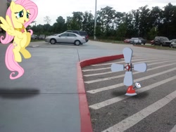 Size: 2592x1944 | Tagged: safe, artist:tokkazutara1164, fluttershy, anemometer, car, element of kindness, irl, parking lot, photo, ponies in real life, solo, suv, truck, vector