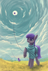 Size: 1600x2400 | Tagged: safe, artist:kovoranu, maud pie, starlight glimmer, earth pony, pony, unicorn, duo, kite, solo focus, vertigo