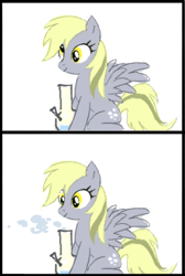 Size: 334x497 | Tagged: safe, artist:shiro, derpy hooves, pegasus, pony, artifact, bong, comic, drugs, high, marijuana, solo, underp