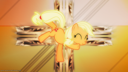 Size: 2560x1440 | Tagged: safe, artist:game-beatx14, applejack, earth pony, pony, eyes closed, prancing, solo, wallpaper