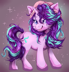 Size: 2000x2084 | Tagged: safe, artist:xwhitex77, starlight glimmer, pony, unicorn, beanie, equestria girls outfit, female, hat, mare, messy mane, smiling, solo