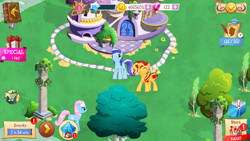 Size: 1280x720 | Tagged: safe, lotus blossom, minuette, sunset shimmer, pony, gameloft, gameloft shenanigans, vip