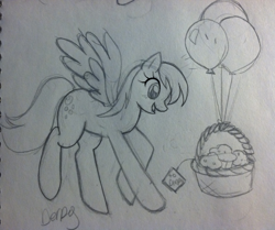 Size: 1024x858 | Tagged: safe, artist:swag-daddy, derpy hooves, pegasus, pony, balloon, basket, doodle, female, happy, mare, muffin