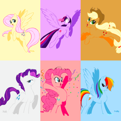 Size: 3840x3840 | Tagged: safe, artist:shikanime, derpibooru import, applejack, fluttershy, pinkie pie, rainbow dash, rarity, twilight sparkle, twilight sparkle (alicorn), alicorn, earth pony, pegasus, pony, unicorn, female, glowing eyes, mane six, mare