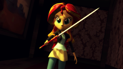 Size: 1920x1080 | Tagged: safe, artist:razethebeast, sunset shimmer, equestria girls, 3d, clothes, looking at you, serious, serious face, solo, source filmmaker, sword, weapon