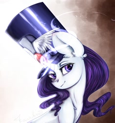 Size: 1025x1091 | Tagged: safe, artist:yukomaussi, rarity, pony, unicorn, ancient wonderbolts uniform, beautiful, bust, female, glowing horn, hat, mare, sgt. rarity, shako, smiling, solo, top hat