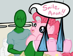 Size: 910x700 | Tagged: artist needed, safe, pinkie pie, oc, oc:anon, earth pony, pony, /mlp/, dialogue, hospital, injured