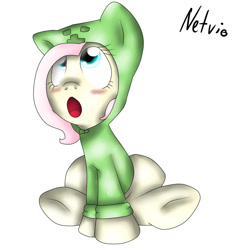 Size: 894x894 | Tagged: safe, artist:netvio, fluttershy, pegasus, pony, clothes, creeparka, creeper, creepershy, hoodie, solo