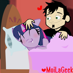 Size: 1000x1000 | Tagged: safe, artist:moilageek, derpibooru import, twilight sparkle, crossover, dan, dan vs, heart, petting, twilightdan