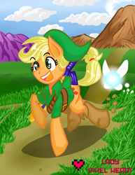 Size: 500x647 | Tagged: safe, artist:ladypixelheart, applejack, earth pony, pony, applelink, crossover, link, navi, nintendo, solo, the legend of zelda, the legend of zelda: ocarina of time