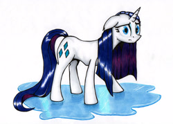 Size: 3375x2422 | Tagged: safe, artist:dgcdvaras, rarity, pony, unicorn, high res, scene interpretation, solo, traditional art, wet, wet mane, wet mane rarity