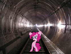 Size: 1024x768 | Tagged: safe, pinkie pie, pony, bipedal, firestarter, firestarter spitfire, irl, metro, parody, photo, ponies in real life, prodigy, reference, solo, tunnel