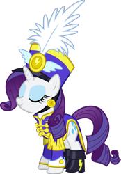 Size: 6000x8599 | Tagged: safe, artist:vladimirmacholzraum, rarity, pony, unicorn, testing testing 1-2-3, .svg available, absurd resolution, ancient wonderbolts uniform, boots, clothes, eyes closed, female, hat, mare, sgt. rarity, shako, shoes, simple background, smiling, solo, transparent background, uniform, vector