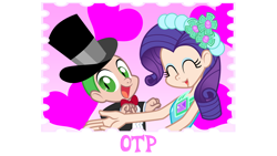 Size: 1280x720 | Tagged: safe, artist:trinityinyang, edit, rarity, spike, human, deviantart stamp, exploitable meme, female, humanized, male, meme, otp, photoshop, shipping, sparity, straight, vector, vector edit