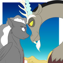 Size: 700x700 | Tagged: safe, artist:foxenawolf, discord, silver lining, silver zoom, pegasus, pony, fanfic:piercing the heavens, fanfic art, scar, smirk, stare down, wonderbolts