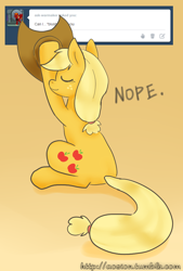 Size: 700x1036 | Tagged: safe, artist:sion, applejack, earth pony, pony, ask, denied, solo