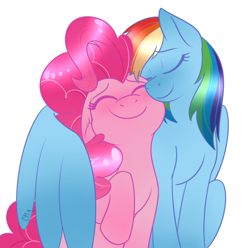 Size: 812x806 | Tagged: safe, artist:dippin-dott, derpibooru import, pinkie pie, rainbow dash, earth pony, pegasus, pony, blushing, eyes closed, female, hug, lesbian, pinkiedash, shipping, simple background, snuggling, white background, winghug