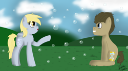 Size: 1024x569 | Tagged: safe, artist:shadowlight28, derpy hooves, doctor whooves, pegasus, pony, bubble, female, mare