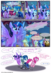 Size: 3500x4951 | Tagged: safe, artist:light e7fe, artist:light262, applejack, fluttershy, pinkie pie, rainbow dash, rarity, star swirl the bearded, twilight sparkle, twilight sparkle (alicorn), alicorn, earth pony, pegasus, pony, unicorn, comic:timey wimey, adorkable, ahegao, awesome, awesome face, comic, cute, doctor who, dork, drool, drool string, fangasm, fangirl, fangirling, heart eyes, ohmygosh, open mouth, pronking, spread wings, surprised, tongue out, twiabetes, unamused, unimpressed, wingboner, wingding eyes, wings