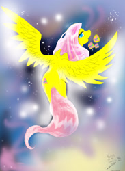 Size: 2200x3000 | Tagged: safe, artist:goina, fluttershy, butterfly, pegasus, pony, solo, wings