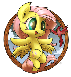 Size: 1113x1200 | Tagged: safe, artist:atryl, fluttershy, bird, pegasus, pony, female, mare, solo