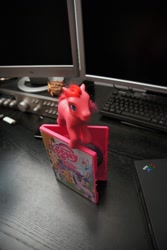 Size: 1200x1800 | Tagged: safe, pinkie pie, g3, computer, custom, desk, dvd, french, irl, photo, photography, thinkpad, toy