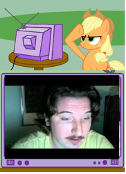 Size: 568x780 | Tagged: safe, applejack, human, drama, exploitable meme, fwwalker, irl, irl human, meme, moustache, obligatory pony, photo, rainbow dash salutes, salute, tv meme, youtube link