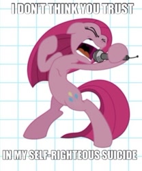 Size: 370x445 | Tagged: safe, pinkie pie, pony, bipedal, chop suey, lyrics, pinkamena diane pie, singing, solo, song reference, system of a down