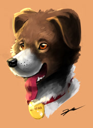 Size: 800x1100 | Tagged: safe, artist:gasmaskfox, winona, bust, collar, portrait, simple background, solo, tongue out