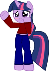 Size: 481x700 | Tagged: safe, artist:hoodie-stalker, derpibooru import, edit, twilight sparkle, pony, semi-anthro, bipedal, clothes, pants