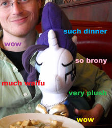 Size: 785x893 | Tagged: artist needed, safe, rarity, human, brony, date, dinner, doge, irl, irl human, meme, obsessive rarity fan, photo, plushie, text, waifu, waifu dinner, wow