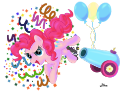 Size: 3264x2448 | Tagged: safe, artist:shiverbear, pinkie pie, earth pony, pony, balloon, confetti, partillery, party cannon, solo