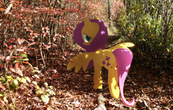 Size: 1024x655 | Tagged: safe, artist:dawnfire, fluttershy, colored pupils, forest, irl, looking at you, looking back, looking back at you, photo, ponies in real life, wood