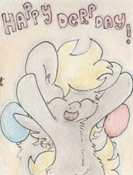Size: 615x811 | Tagged: safe, artist:slightlyshade, derpy hooves, pegasus, pony, balloon, solo, traditional art