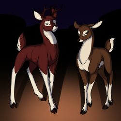 Size: 700x700 | Tagged: safe, artist:foxenawolf, oc, oc only, deer, fanfic:a different perspective, antlers, cloven hooves, doe, duo, fanfic art, female, male, stag