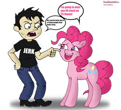 Size: 5500x5000 | Tagged: safe, artist:scobionicle99, pinkie pie, human, absurd resolution, crossover, dan, dan vs, dialogue, speech bubble