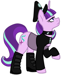 Size: 1225x1450 | Tagged: safe, artist:/d/non, starlight glimmer, pony, unicorn, alternate hairstyle, boots, cap, choker, clothes, eyelashes, female, goth, hat, hilarious in hindsight, lidded eyes, mare, military goth, shoes, simple background, starlight himmler, transparent background