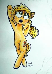 Size: 510x725 | Tagged: safe, artist:danadyu, applejack, earth pony, pony, bipedal, solo, traditional art