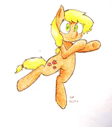 Size: 750x849 | Tagged: safe, artist:danadyu, applejack, earth pony, pony, blonde mane, female, mare, missing accessory, orange coat, solo