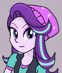 Size: 507x590 | Tagged: safe, artist:boushi33, starlight glimmer, equestria girls, mirror magic, spoiler:eqg specials, beanie, clothes, female, hat, simple background, smiling, solo, vest