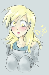 Size: 832x1280 | Tagged: safe, artist:annie-aya, derpy hooves, human, blushing, clothes, humanized, solo, sweater, tongue out