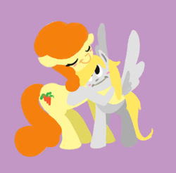 Size: 334x328 | Tagged: safe, artist:bunnimation, carrot top, derpy hooves, golden harvest, pegasus, pony, blushing, female, hug, mare